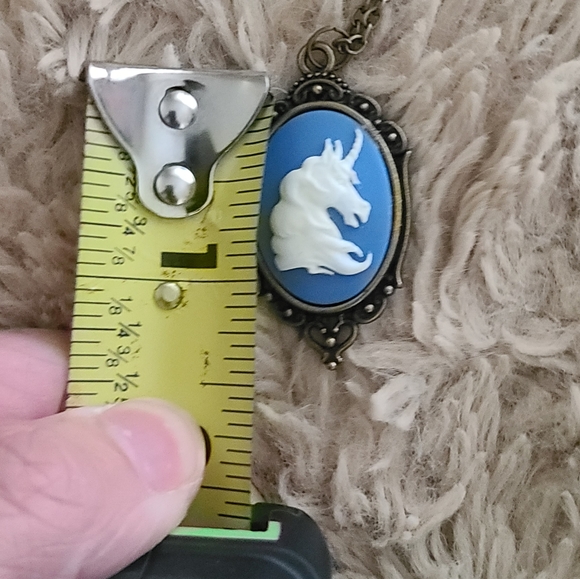 Blue and White Unicorn Cameo Pendant Necklace - Picture 5 of 7
